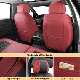 Car Seat Covers Full Set, Seat Covers for Cars 5 Seats, Luxury Waterproof and Breathable Nappa Leather Seat Covers, Universal Car Seat Protector Fit for Most Sedans (Black and wine Red-Full Set)