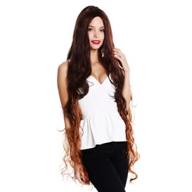 WIG ME UP - VK-40 Women's Wig Extremely Long Rapunzel Light Curly Wavy Middle Parting Mahogany Brown Copper Highlighted