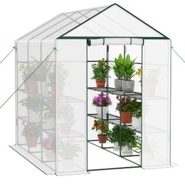 Greenhouse for Indoor Outdoor, Walk in Plants Green House with Thickened PE Cover, 56"x84"x77" White Heavy Duty Plant Cover Tent Cold Frost Protection Wind Rain Proof