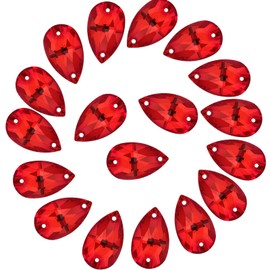 Teardrop Rhinestones Sew on Flatback Rhinestones 72pcs 7x12mm Flat Back Crystal Rhinestones with Holes for Clothes Dress Crafts Garments,Red