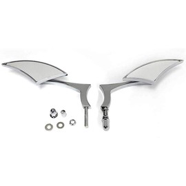 ANCLLO Motorcycle Aluminum Blade Universal Rearview Side Mirrors Silverado End Mirrors Rear View For Cruiser Bobber Chopper Harley (Silver)