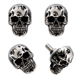 Lunsom Skull License Plate Screws Fastener Kit, 4 Pack License Plate Bolts Mini Decorative Screw Tag Bolt Fit for Most Cars, Trucks and Motorcycles,Silver