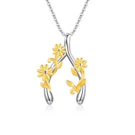 Daisy Chain 925 Sterling Silver Wish Bone Pendant Daisy Pendant Necklace Jewellery for Women Girls, Sterling Silver