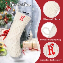 Ulico Christmas Stockings with Initials, 18’’ Large Embroidered Monogram Knit Christmas Stocking,Xmas Stocking for Kids, Holiday and Family Stocking for Fireplace or Party Decoration White Letter A