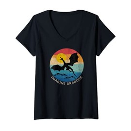 Womens Imagine Magical and Mythical Fantasy Dragons V-Neck T-Shirt
