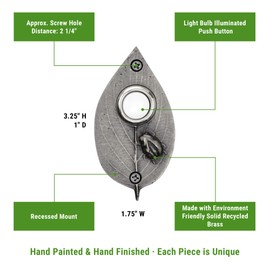 Waterwood Solid Brass Ladybug on Leaf Doorbell in Pewter - Wired & Illuminated Push Button from Environmentally Friendly Recycled Material