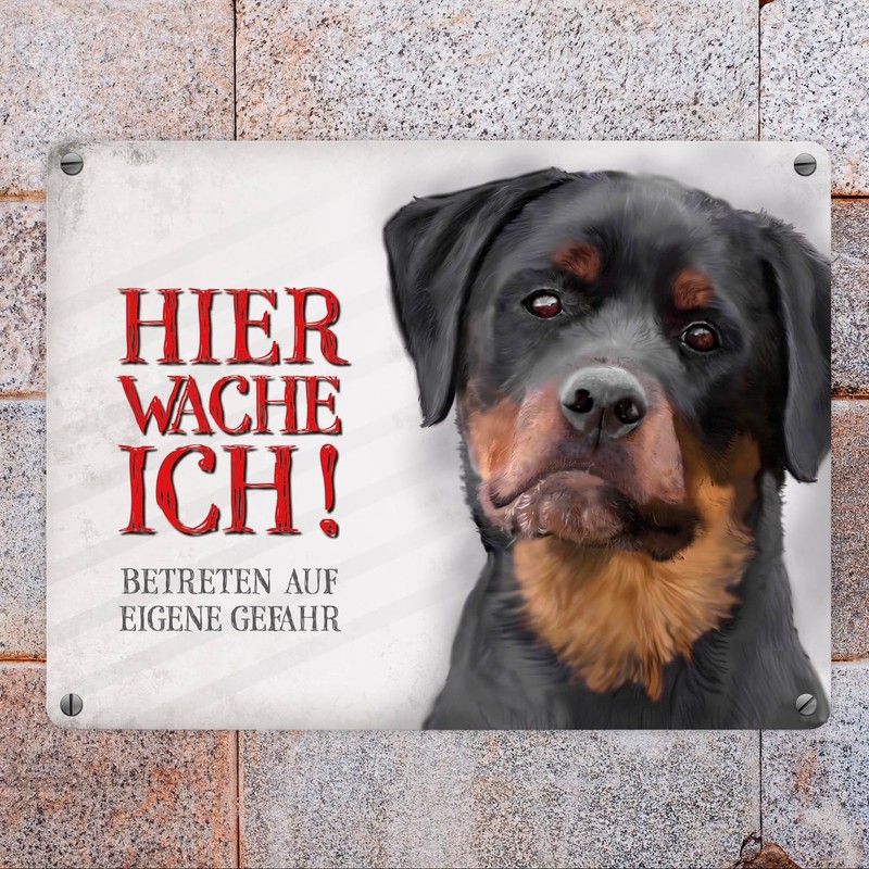 Metal Sign with Rottweiler Motif and Saying "Betreten auf eigene