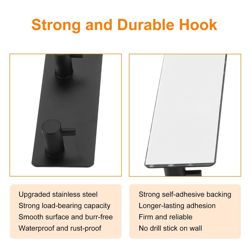 HARFINGTON Self Adhesive Hook Waterproof Stainless Steel Coat Shower Robe