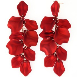 Long Acrylic Rose Petal Dangle Earrings Boho Flower Floral Tassel Drop Earrings Statement Holiday Festive Costume Earrings Gift for Women (Long Red)