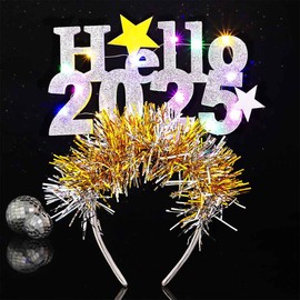 ACEDRE Light Up New Year Headband Glowing LED Star Sequin Headpieces Hello 2025 Festival Party Decorations for Women(2-Silver, regular)