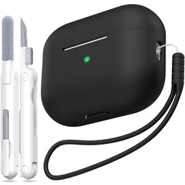 MHYALUDO for AirPods Pro 1st/2nd Generation Case Cover, Military Grade Anti-Fall Soft Silicone Shock-Absorbing for AirPods Pro Case Skin Touch with Keychain and Cleaning Kit, Black