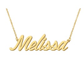 Aoloshow Melissa Dainty Name Necklace 18k Gold Plated Chain Necklace with Name Stainless Steel Womens Jewelry Valentines Day