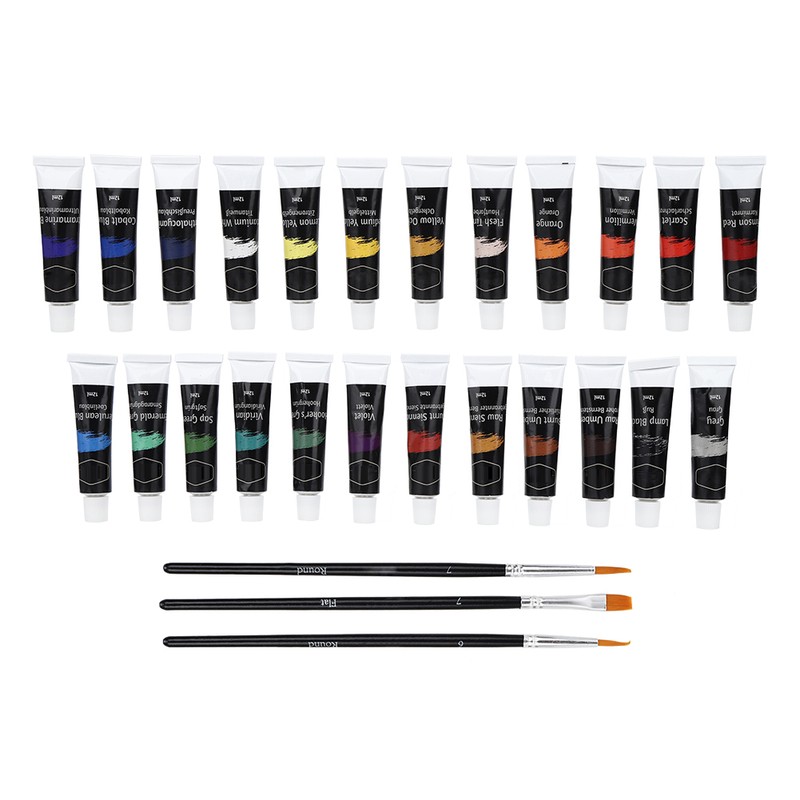 24 Colors Acrylic Pigments Set with 3Pcs Painting Pens Students
