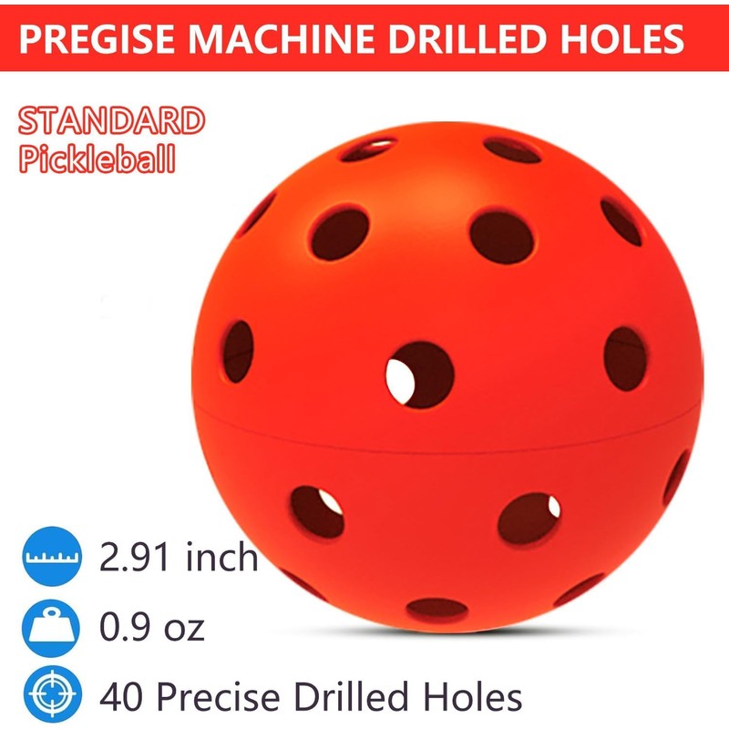 24 Pack Pickleball Balls, 40 Holes Outdoor Pickleballs, High Elasticity