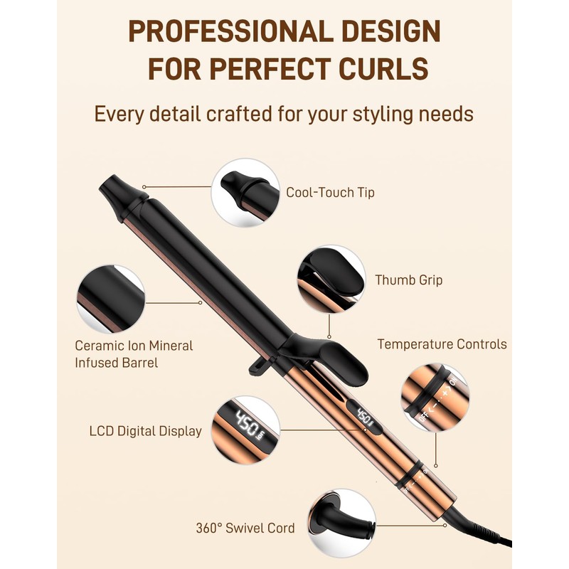 MESCOMB 1 Inch Curling Iron for Long Hair - Dual