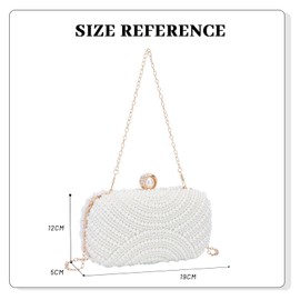 Fecialy Women's Pearl Clutch Purses Evening Handbags Clutch Wedding Crystal Shoulder Bag with Pearl Necklace, White