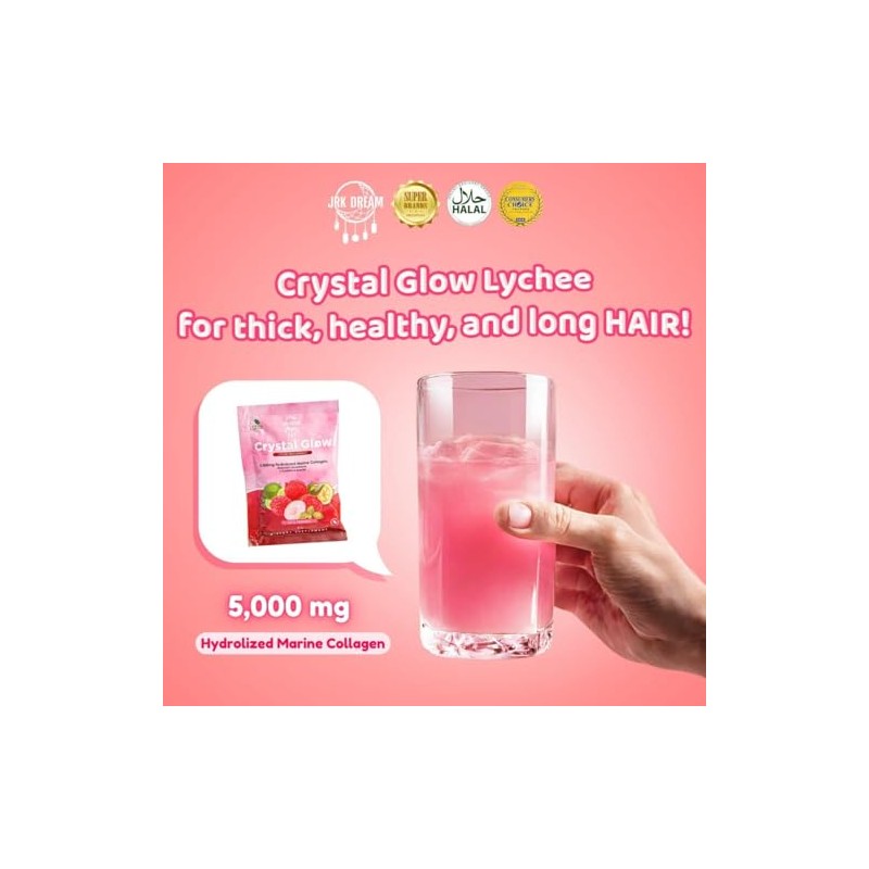 1 Crystal Glow Lychee Fruit Extract 50,000mg Hydrolized Marine Collagen