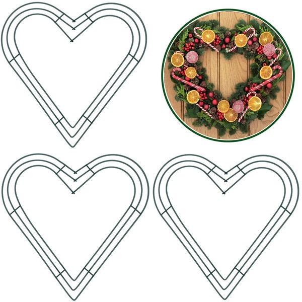 3Pack Heart Shaped Wire Wreath Rings 12 inch Metal Wreath Frame,Heart Wire Wreath Frame for Valentine's Day Wreath Making Rings Base,Garden,Home Deco Supplies DIY Crafts Wedding Garland Ring