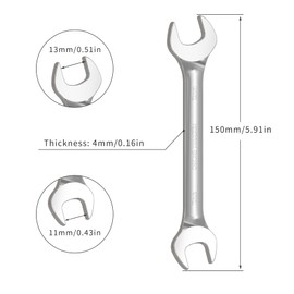 Skweawert 11mm x 13mm Double Open End Wrench Metric Cr-V Mirror Chrome Plating 150mm Length Open End Wrench for Dismounting Nut and Routine Repairs