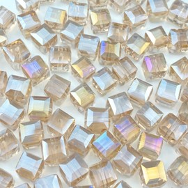 100pcs 8mm Crystal Glass Beads Cube Shape Loose Square Spacer Beads AB Color Craft Beads for Jewelry Making Making Necklace Bracelet Earring Wind Chimes Suncatchers Ornament(Silver Champagne AB)