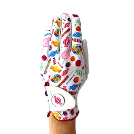 Hand Candy Golf Glove – Premium Cabretta Leather – “Candy” – Left Hand Women's Golf Glove with Matching Ball Marker (Large)