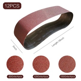 3x18 3 x 18 Inch Sanding Belt Pack 3-Inch x 18-Inch,12 Pcs(4 Each of 80 120 150 Grits) Aluminum Oxide for Sander
