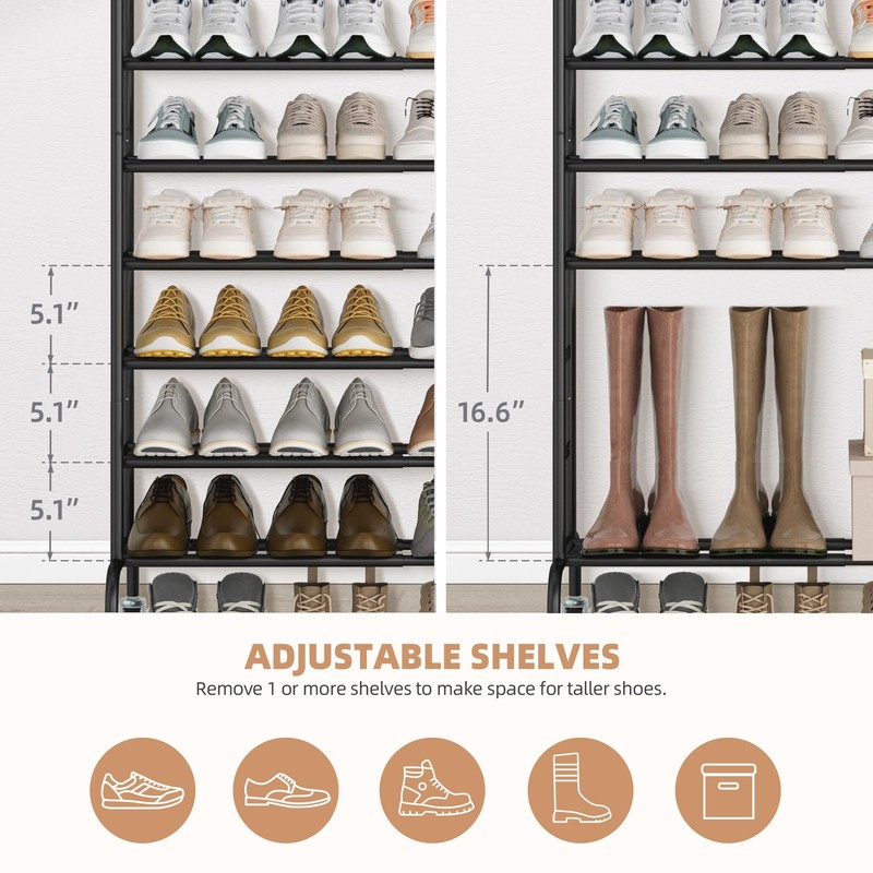 STORAGE MANIAC 10-Tier Expandable Shoe Rack, 44 Pairs Tall Vertical