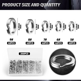 Waltool 203Pcs [5 Sizes] Fishing Split Rings Assortment Kit with Fishing Pliers and Fishing Lanyard, Stainless Steel Double Flat Lure Tackle Connector 30lb to 120lb Test for Trolling Jigging Offshore