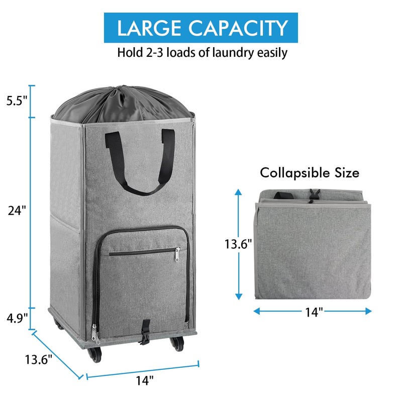 Laundry Hamper with Wheels, Bukere Large Rolling Laundry Basket with