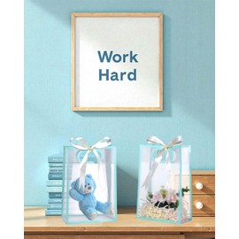 Liobelon 12 Pieces Clear Plastic Gift Bags with Handle Reusable Transparent Gift Bag with Ties PP Gift Wrap Tote Bag with Ribbon for Wedding Bridal Shower Birthday Party 7x10x3.15 Inch (blue)