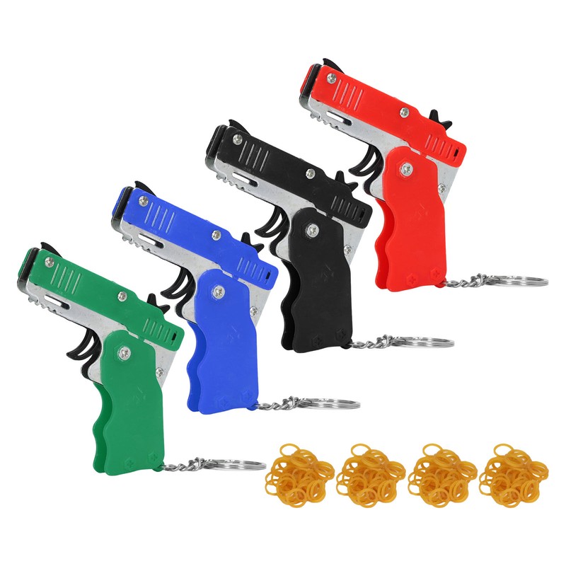 4pcs Rubber Band Launcher Toy Foldable Mini Portable Metal Rubber