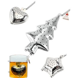 iofficego Tea Infuser for Loose Tea, Upgraded Tea Strainer, 3PCS Tea Steeper, Tea Ball for Tea Flavoring Herbal Spices Seasonings, Christmas Tree Star Heart Style (Silver)