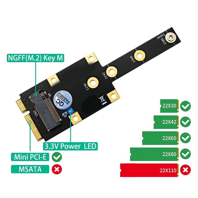 M.2 NGFF NVME SSD Adapter, Mini PCIE to M.2 M