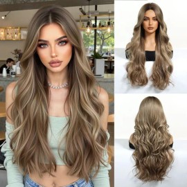 Peluca De Cabello Largo Rizado Dorado Fibra Natura