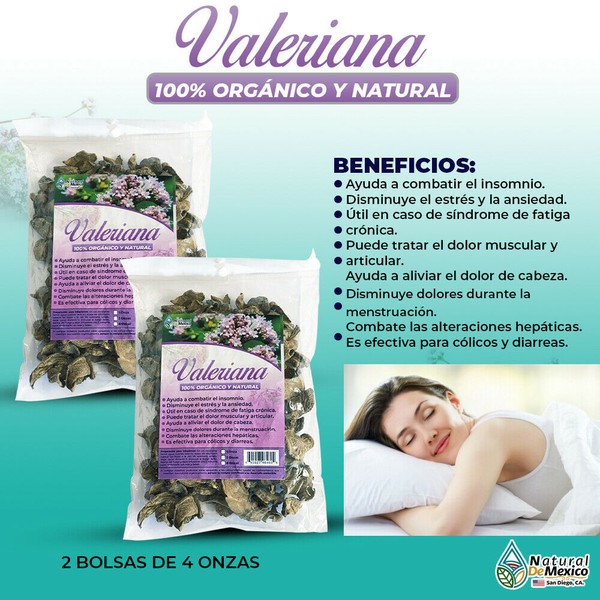 Natural de Mexico USA Valeriana Valerian Root Relaxation and Sleep super efectiva 8 oz(2 de 4 oz)-227g