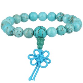 mookaitedecor Green Howlite Turquoise Crystal Bead Bracelet Semi Precious Stone Gemstone Stretch Bracelet for Women Men, Healing Crystal Reiki Chakra Stone Bracelet with Chinese Knot Jewellery Gift