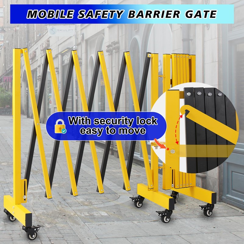 JTZFD 12.2FT Industrial Metal Expandable Barricade，Retractable Traffic Fence with Casters,