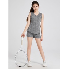 Celfaeree 6 Pack Girls Athletic Tank Tops Active Dry Fit Kids Activewear Basic Sleeveless Dance Top for Yoga Sports Bl/Bl/Or/Green/Pur/H Pink XL