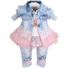 Yao Baby Girls Denim Clothing Sets 3 Pieces Sets T