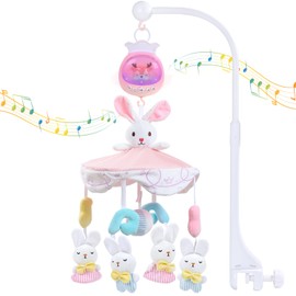 Aimafun Baby Crib Mobile for Girls with Music, Lights & Projection, Adjustable Volume, 360° Rotating Plush Crib Toys with Detachable Musical Box, Hanging Mobile for Crib, Nursery Decor