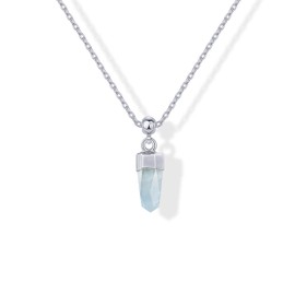 PAVOI Rhodium Plated Necklace for Women | Natural Gemstone Dainty Crystal Pendant | Minimalist Stone Necklace | Elegant Gemstone Jewelry | Aquamarine