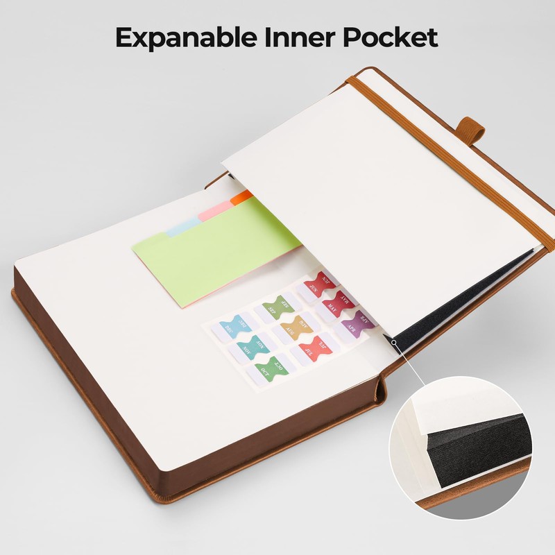 RETTACY Notebook, A5, Squared, Thick Grid, Leather Hardcover, 320 Pages,