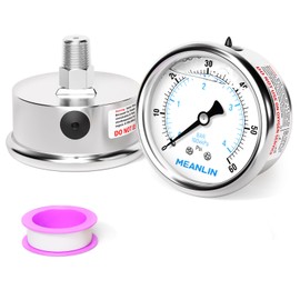 MEANLIN MEASURE 0~60Psi Liquid Filled Pressure Gauge Stainless Steel with 316 Stainless Steel Joint 1/4" NPT 2.5" FACE DIAL for Pool Filter Pump Water Oil Air Compressor Center Back Mount