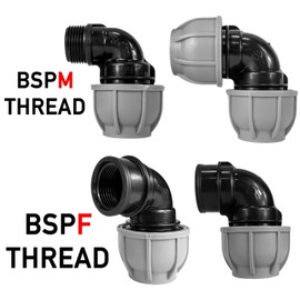 MDPE Compression Connector Fittings 25mm LDPE Water Pipe Elbow Valve Straight (Elbow 25mm - 3/4" BSPM)