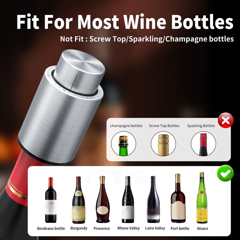 Wine Bottle Stoppers，2-in-1 Vacuum Wine Stopper，Stainless Steel Wine Savers, Reusable