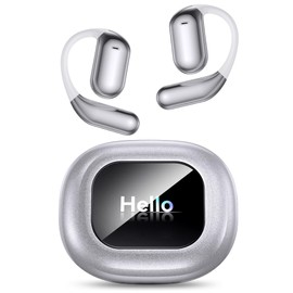 EUQQ Ultra Open-Ear-Headphones Wireless Bluetooth - Ergonomic Pro Bone Conduction Earbuds with Soft, Airy Silicone Design, Over-The-Ear Earbuds for Running and Workouts, Silvery White