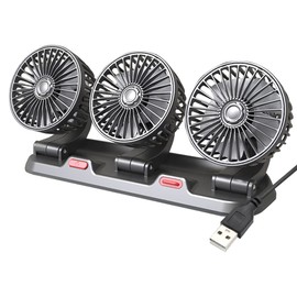 Baceyong Car Fan, 5V/12V/24V 360° Rotation Auto Fan Electric 3 Head Cooling Air Circulator for Front Rear Seat Passenger Baby Pet, Portable Car Cooling Fan For Suv, Rv, Vehicle, Boat
