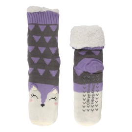 BambooMN Extra Thick Fuzzy Thermal Cabin Fleece-lined Knitted Non-skid Crew Sock, Purple Wolf - 1 Pair