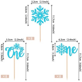 24 piezas de adornos de copo de nieve para el primer cumpleaños de copo de nieve con purpurina para el primer cumpleaños de copo de nieve congelado con temática de copo de nieve para baby shower, primer cumpleaños, decoración de pasteles, color azul