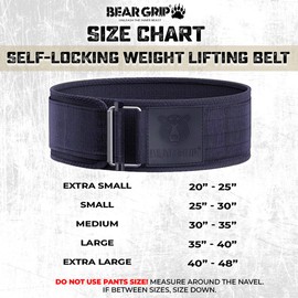 BEAR GRIP - Self-Locking Weight Lifting Belt, Premium Weightlifting Belt for Crossfit, Power Lifting, Bodybuilding, Lifting Belt for Men and Women, Workout Belt for Liftin (XS)